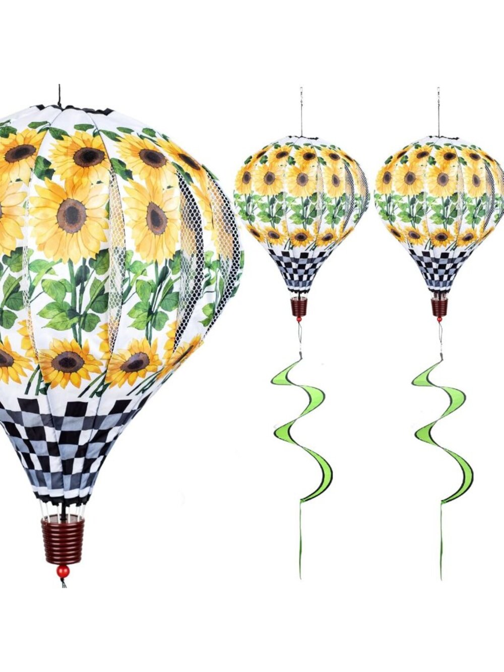 Giant Sunflower Hot Air Balloon Wind Spinners - 59" Outdoor Yard Decor, 2-Pack